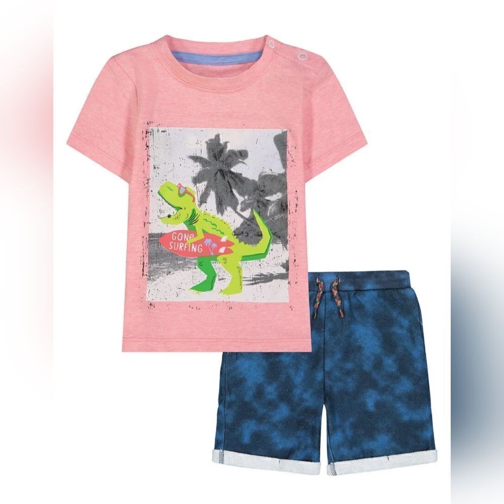 Andy & Evan New With Tags 6-9 Month Gone Surfing T-Rex Crewneck Tee & Shorts Set